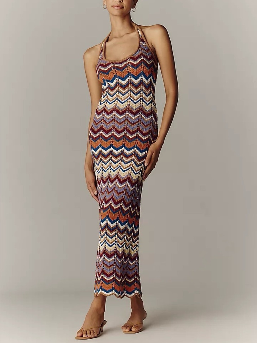 Anthropologie Faithfull Elisa Knit Zigzag Stripe Open Knit Maxi Dress, NWT Sz 6 - Picture 3 of 16